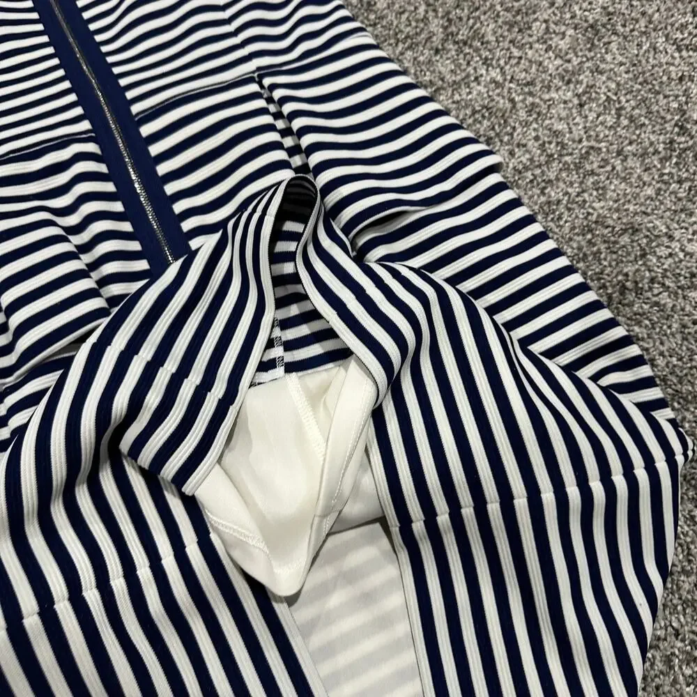 Ivy & Blu Striped Ponte Knit Peplum Dress, Navy Blue White, Size 100 - Picture 4 of 13